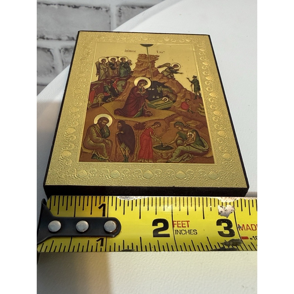 Holy Family Nativity Byzantine Icon Wood Handmade in Bethlehem - Picture 7 of 10